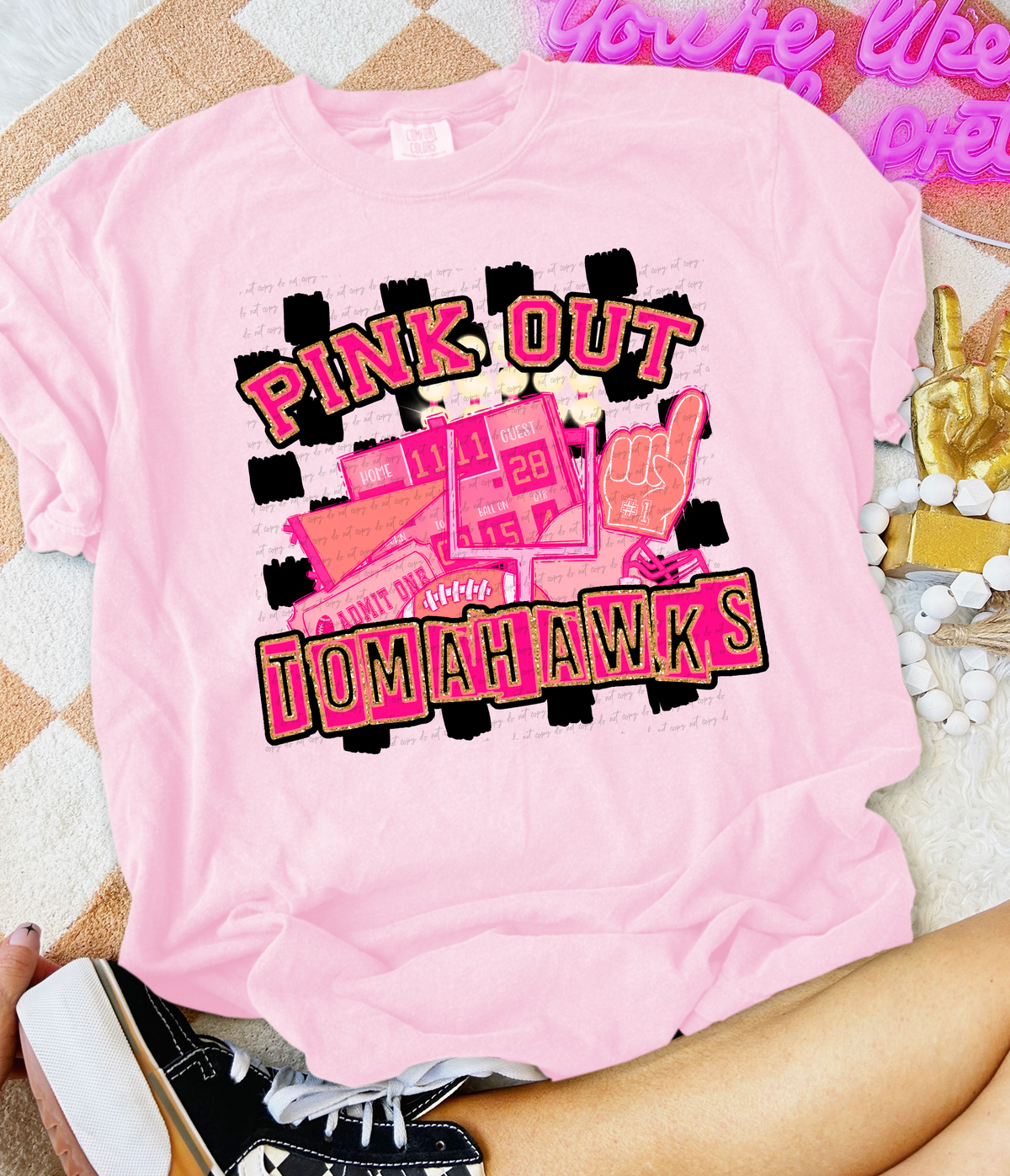 Pink Out Tomahawks Checkered Background 61717 DTF transfer