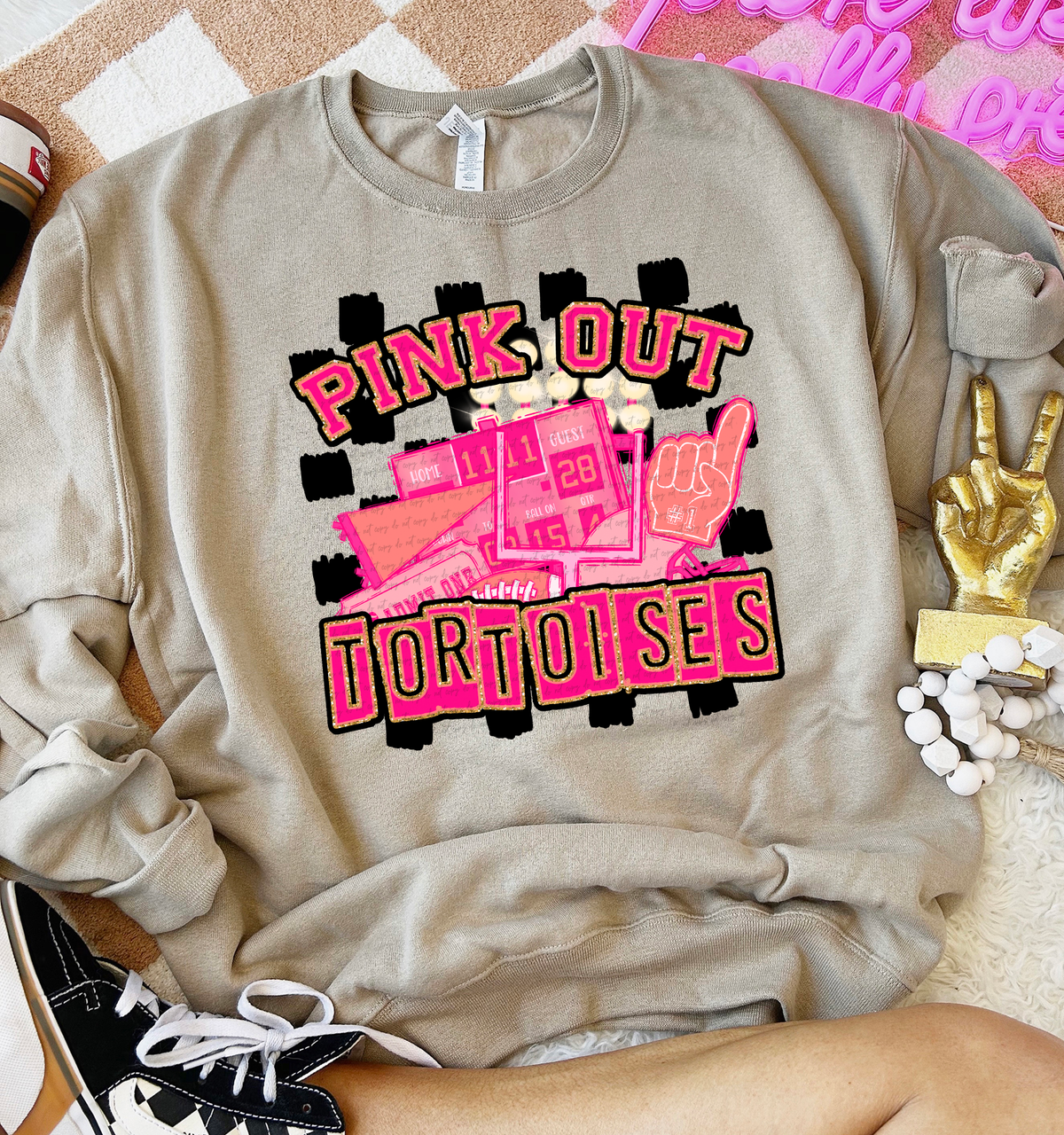 Pink Out Tortoises Checkered Background 61724 DTF transfer