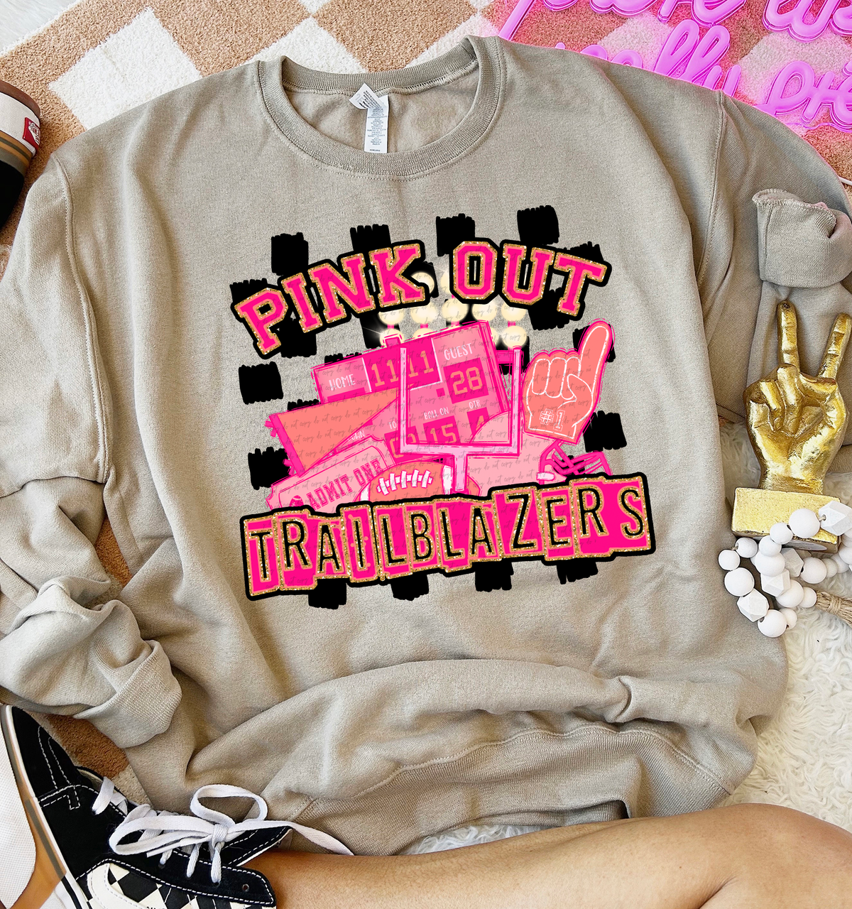 Pink Out Trailblazers Checkered Background 61728 DTF transfer