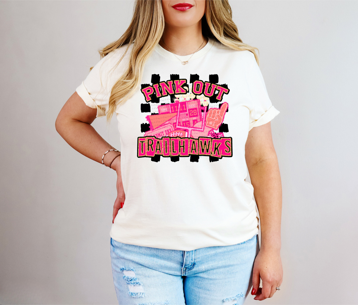 Pink Out Trailhawks Checkered Background 61729 DTF transfer