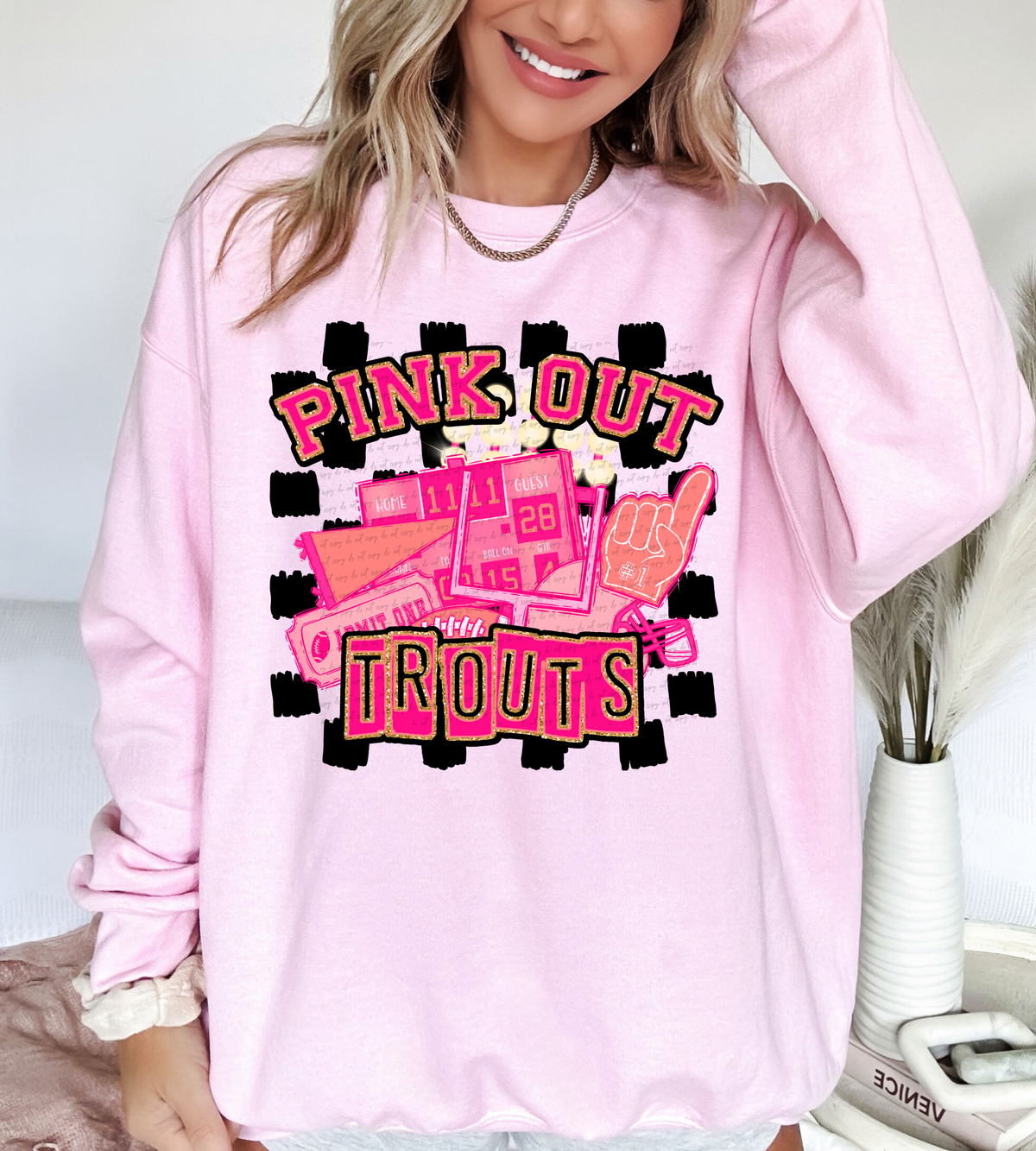 Pink Out Trouts Checkered Background 61735 DTF transfer
