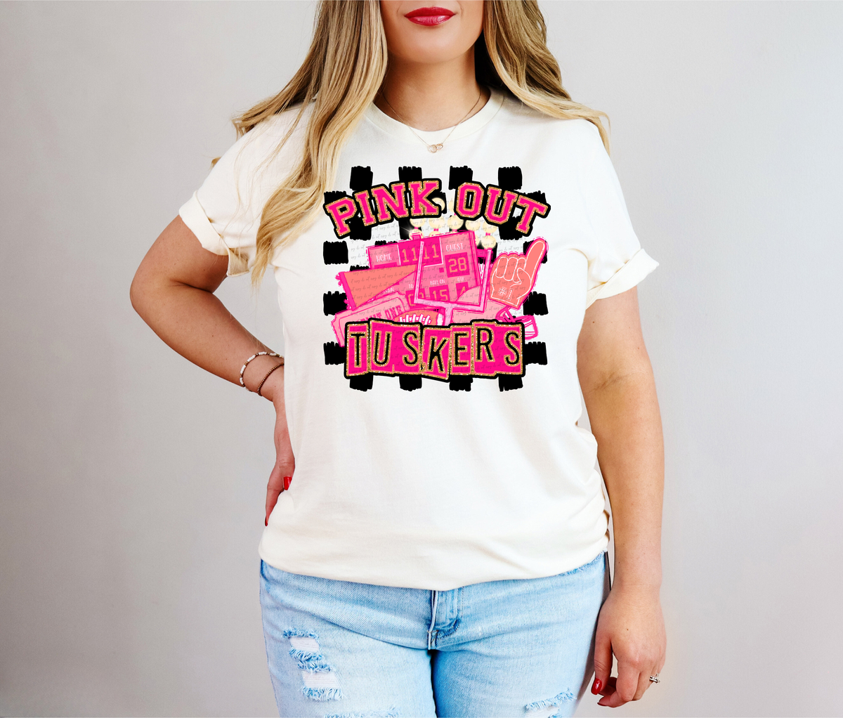 Pink Out Tuskers Checkered Background 61740 DTF transfer