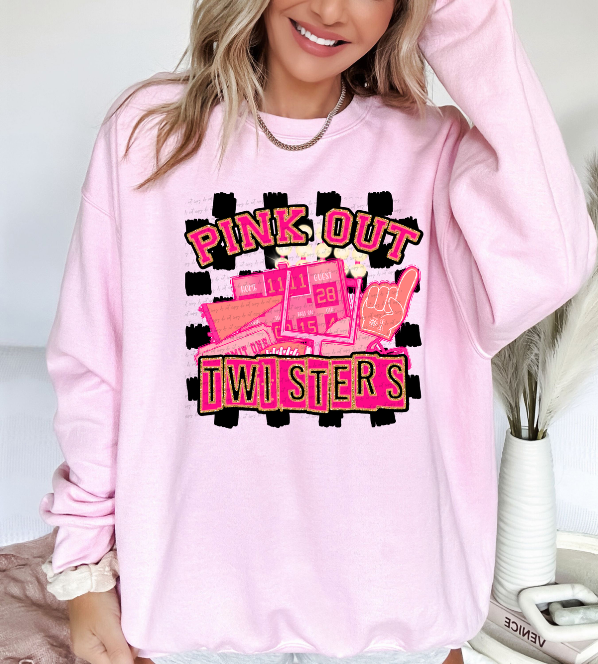 Pink Out Twisters Checkered Background 61741 DTF transfer