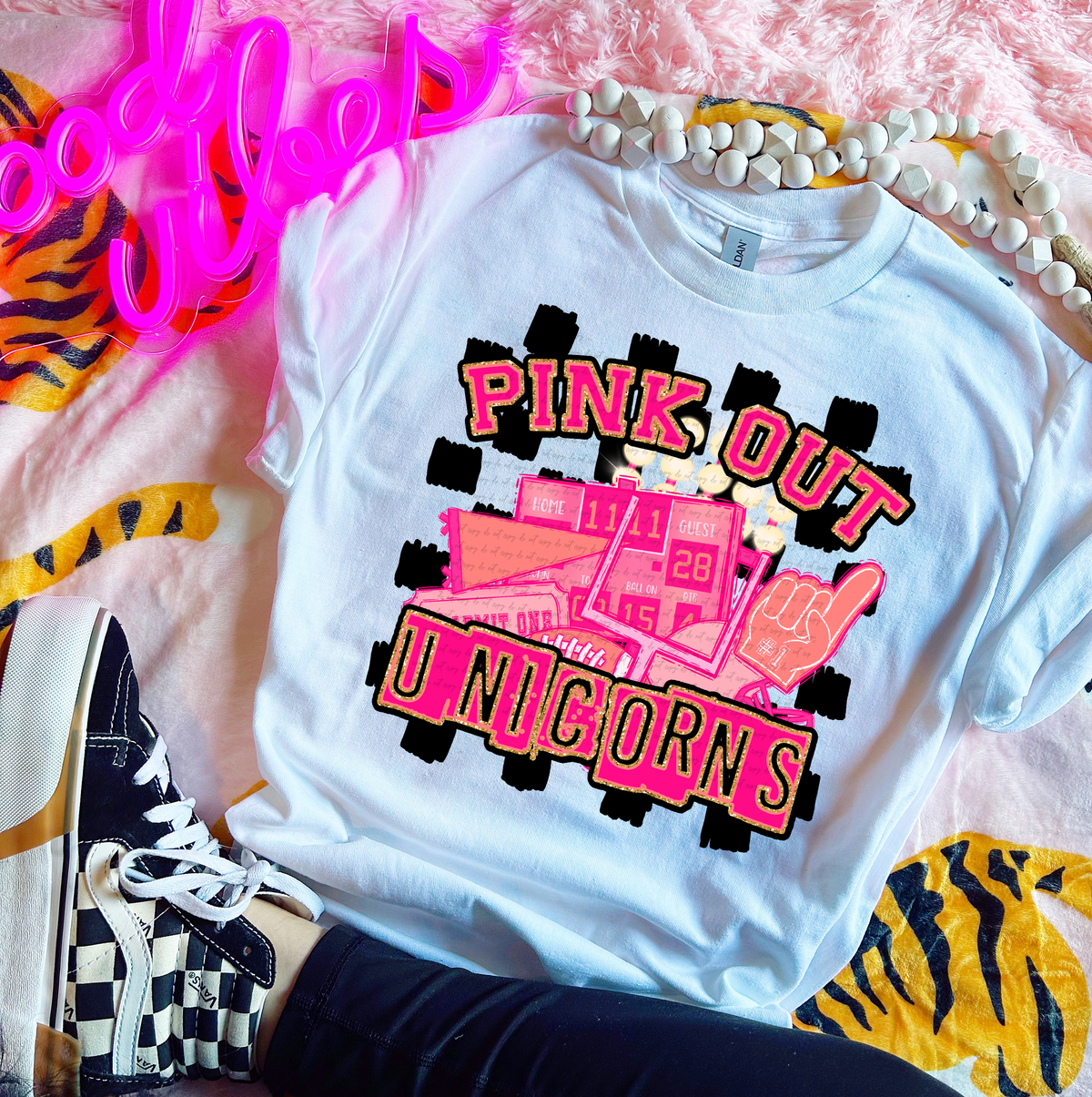 Pink Out Unicorns Checkered Background 61744 DTF transfer