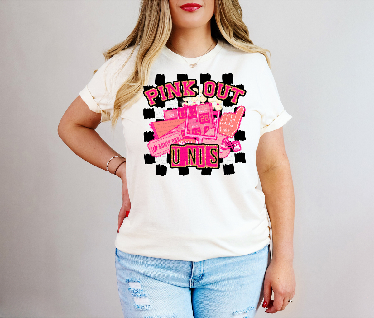 Pink Out Unis Checkered Background 61745 DTF transfer