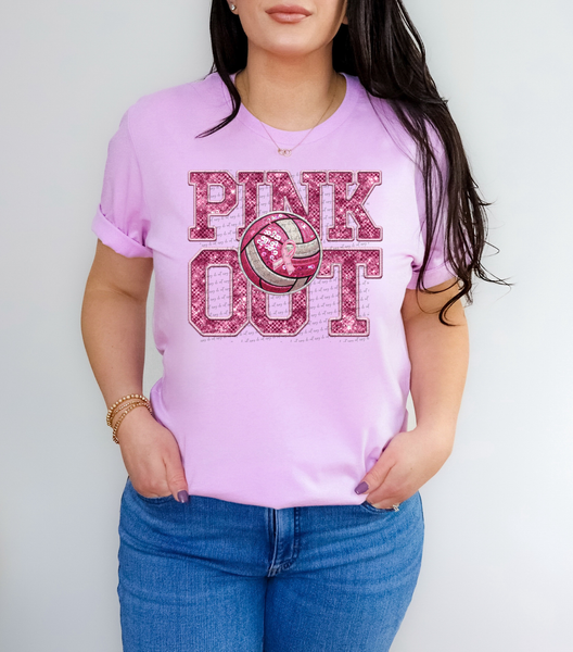 Pink Out Volleyball Faux Embroidery And Sequin 57075 DTF transfer