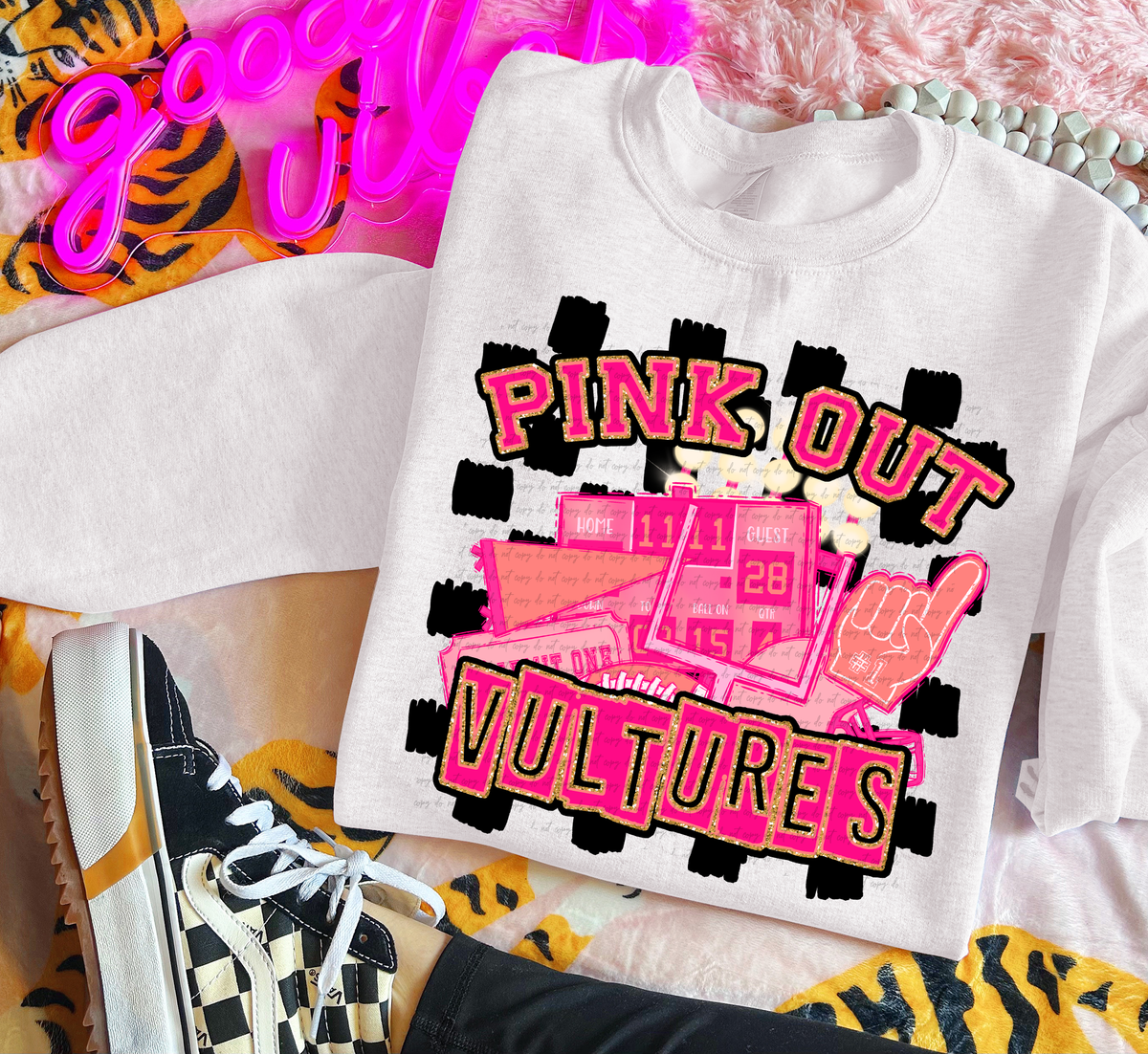 Pink Out Vultures Checkered Background 61751 DTF transfer