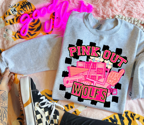 Pink Out Wolfs Checkered Background 61765 DTF transfer