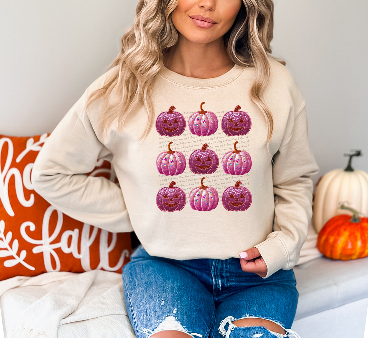 Pink Pumpkins Grid 57076 DTF transfer