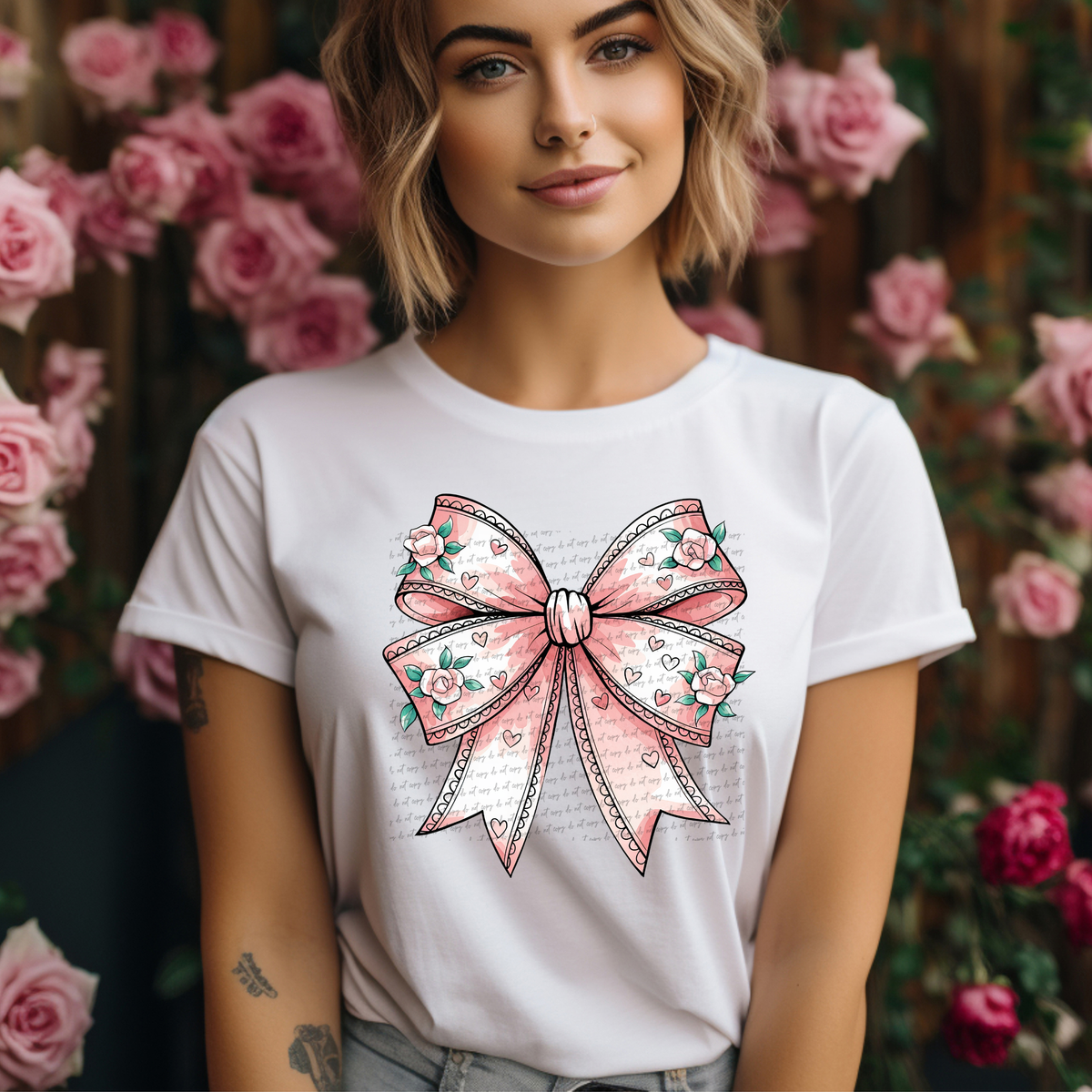 Pink Roses Valentine Ribbon 71720 DTF Transfer