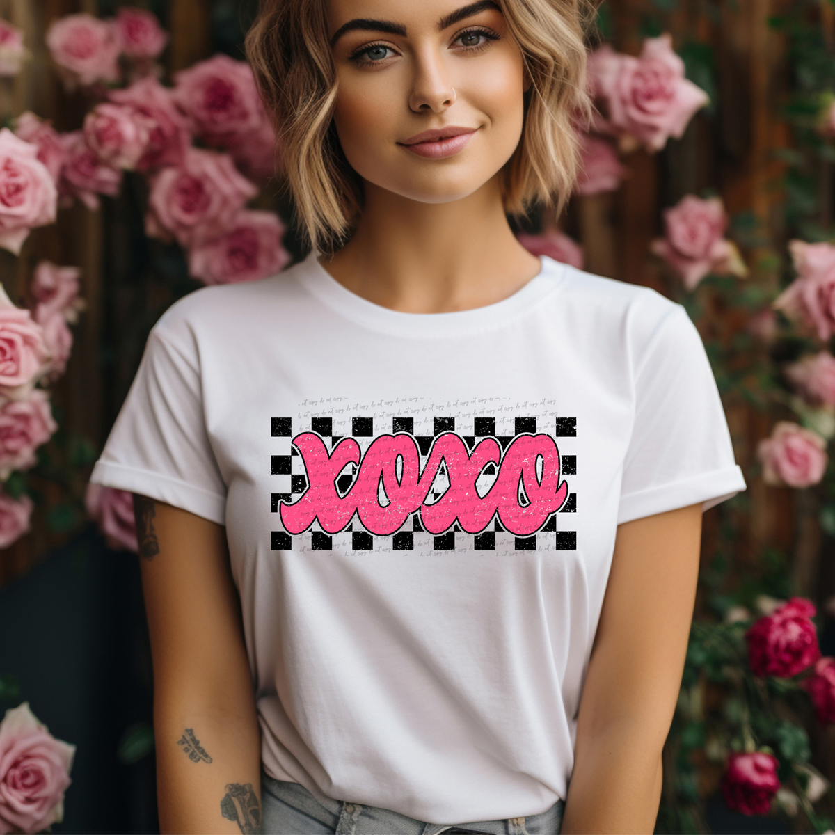 Pink Xoxo Checkered 76476 DTF Transfer