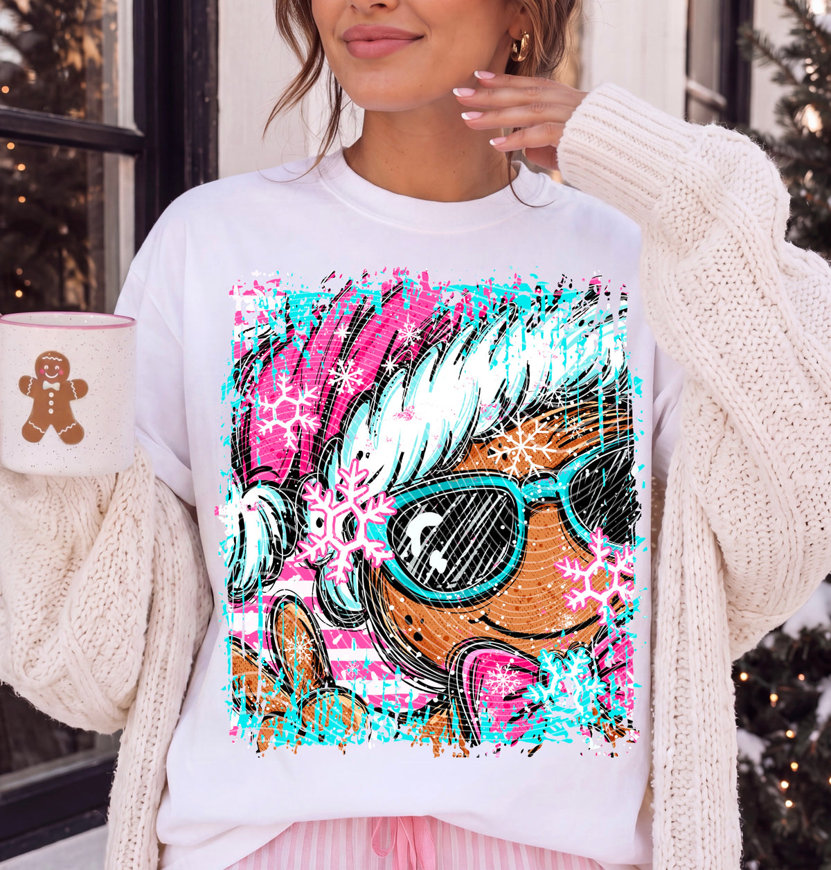 Close up gingerbread pink hat (AG) DTF Transfer