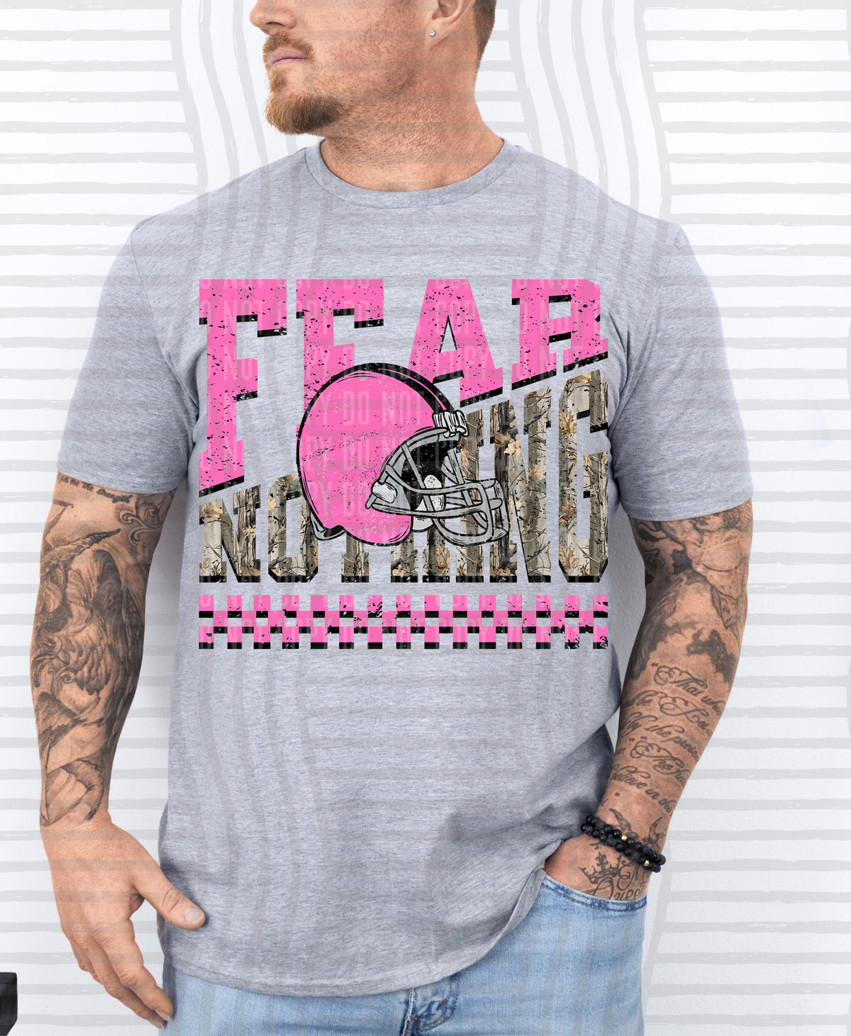 Pink and camo fear nothing (Caplinger) DTF Transfer