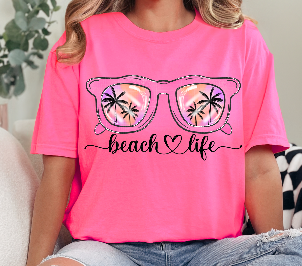 Beach life pink glasses (40e) DTF Transfer