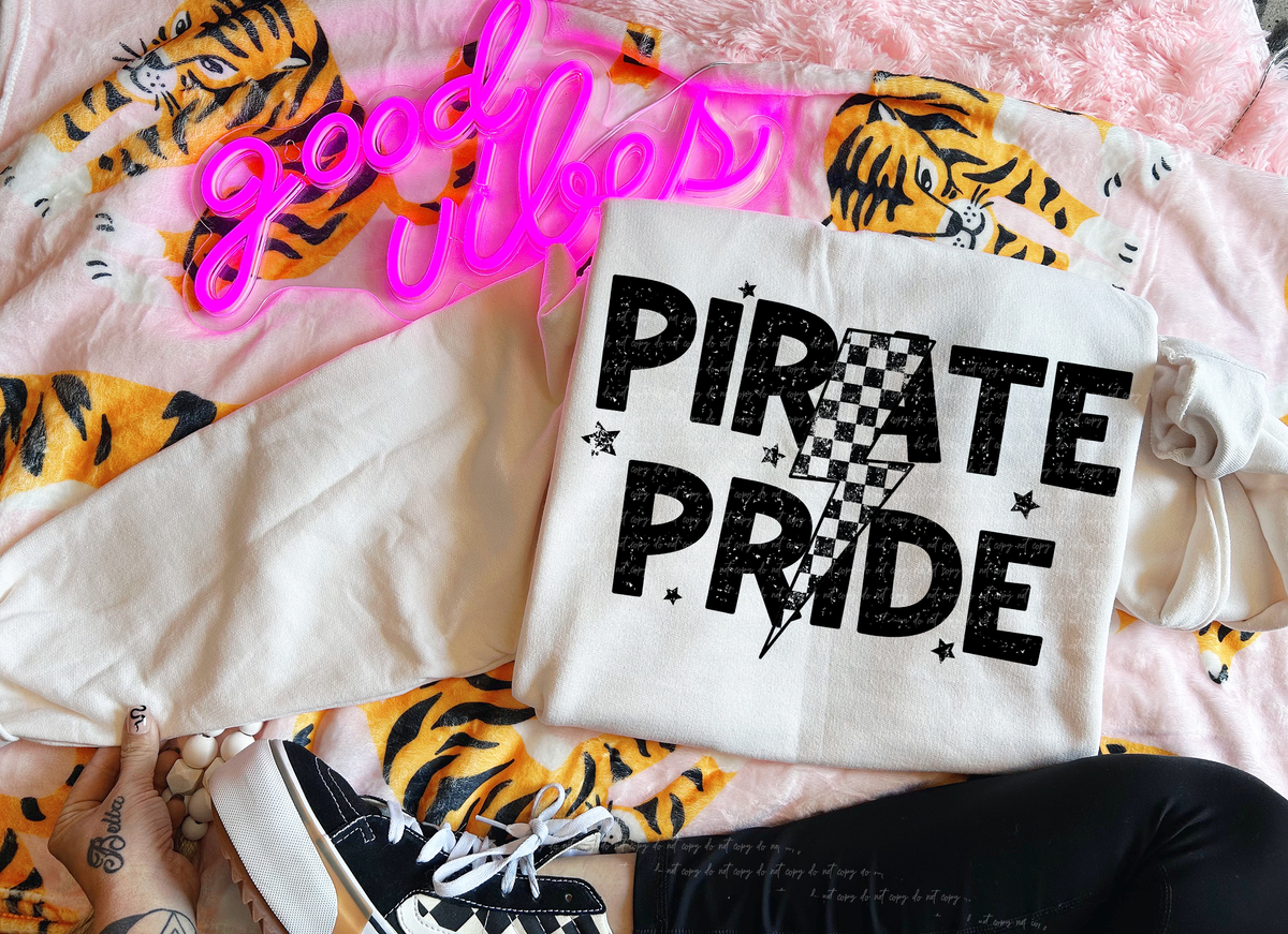 Pirate Pride Checkered Lightning Bolt Black 89068 DTF Transfer