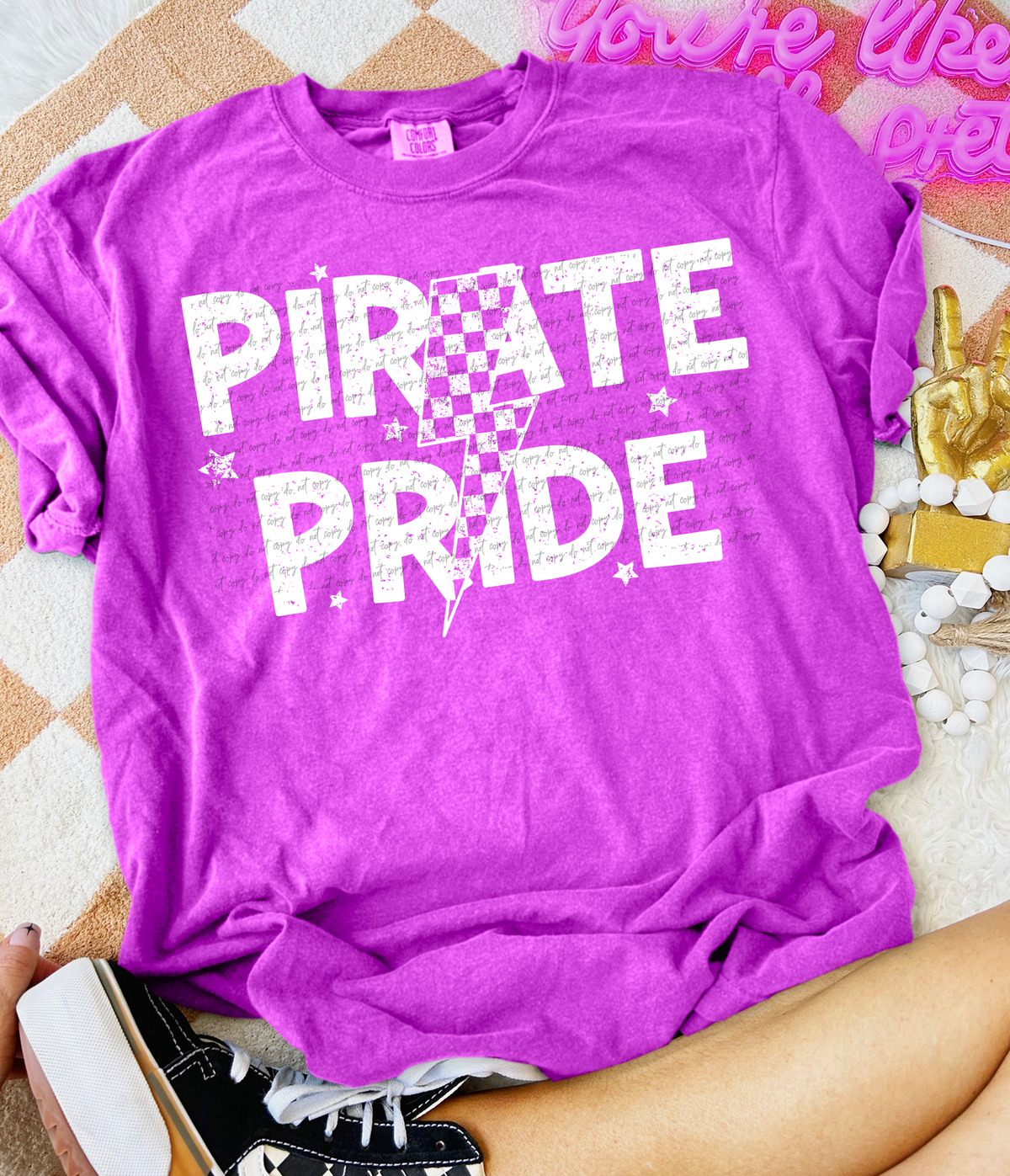 Pirate Pride Checkered Lightning Bolt White 89069 DTF Transfer