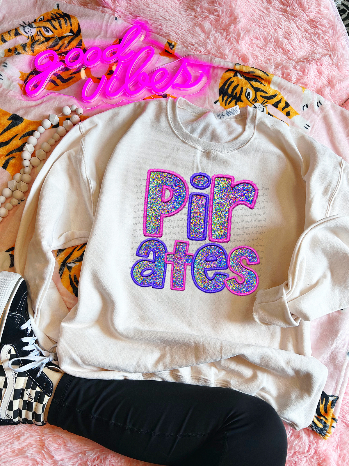 Pirates Faux Embroidery Pink Blue 76078 DTF Transfer