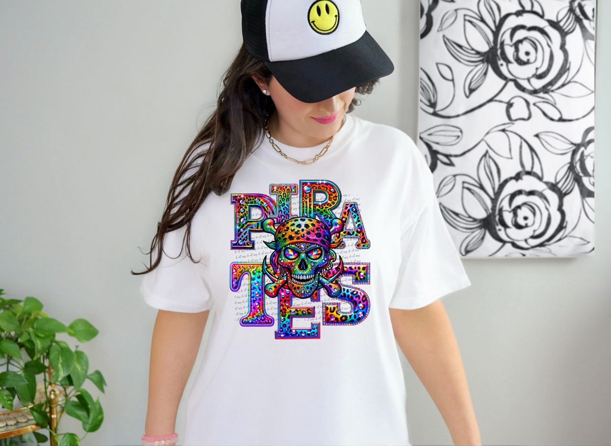 Pirates Mascots Rhinestone Leopard Rainbow 42903 DTF transfer