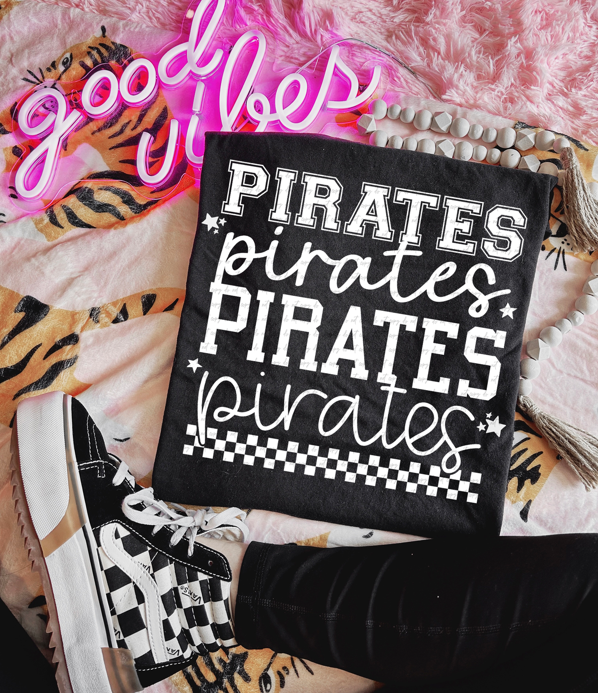Pirates Varsity And Cursive Font White 86781 DTF Transfer