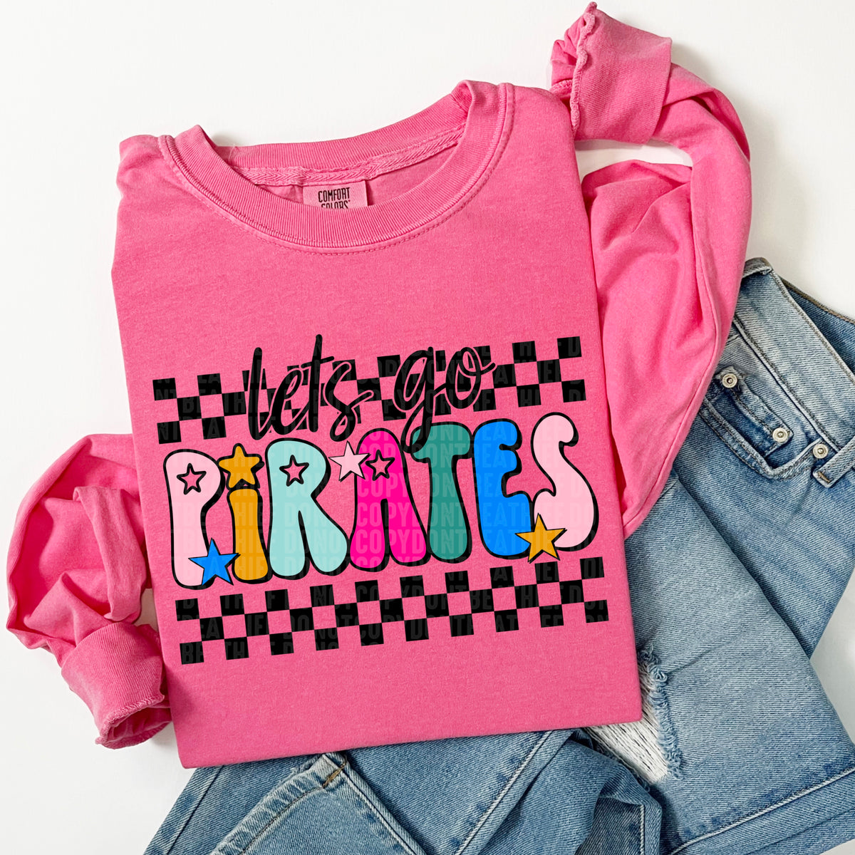 Let's Go Pirates Checker 104588 DTF transfer