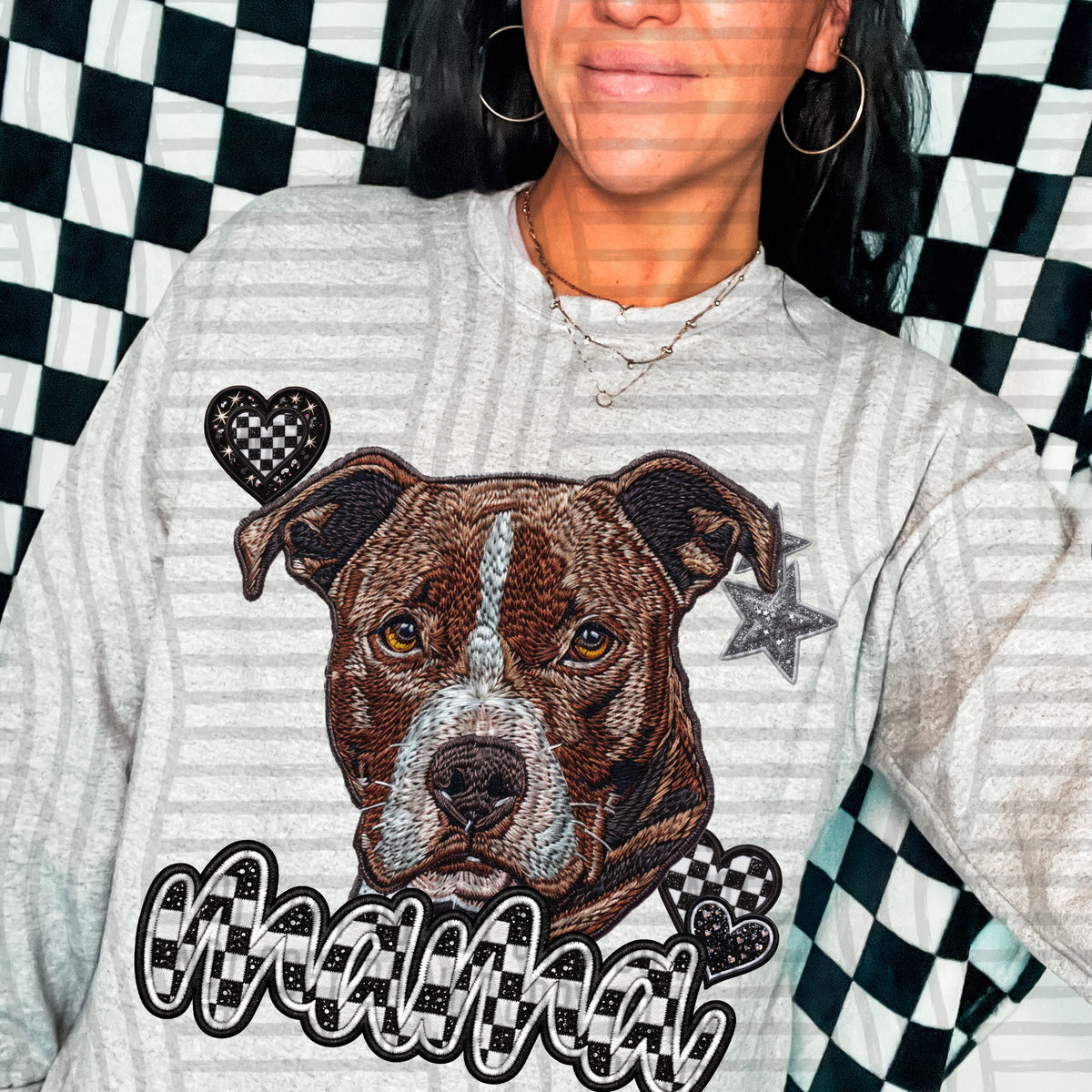 Pit bull mama checkered font (DKD) DTF Transfer
