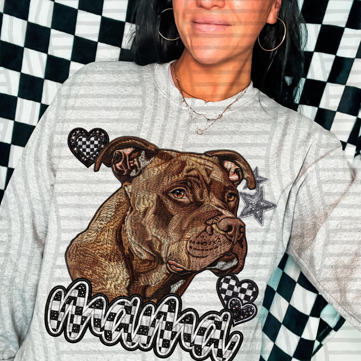 Pit bull 1 mama checkered font (DKD) DTF Transfer