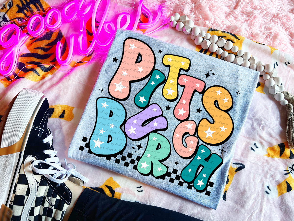 Pittsburgh Colorful Groovy Font 89186 DTF Transfer