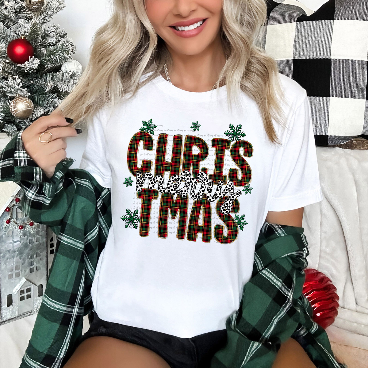 Merry Christmas Plaid Cowhide 66142 DTF transfer