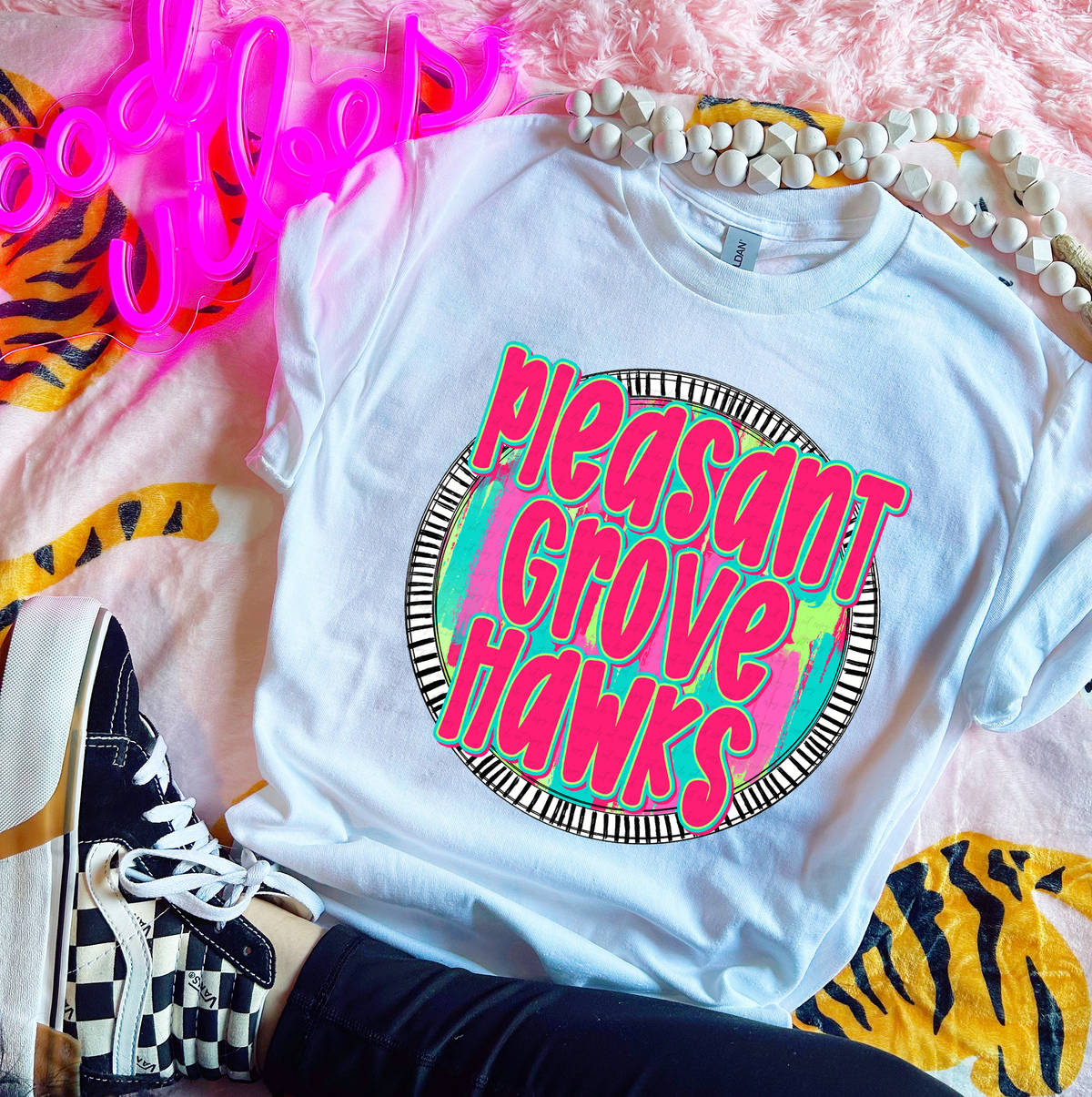Pleasant Grove Hawks Pink Font Circle 111432 DTF transfer