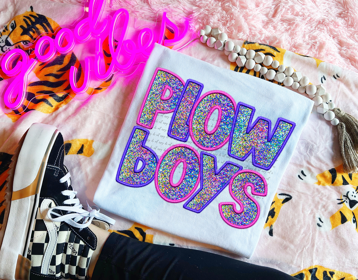 Plowboys Faux Embroidery Pink Blue 76079 DTF Transfer