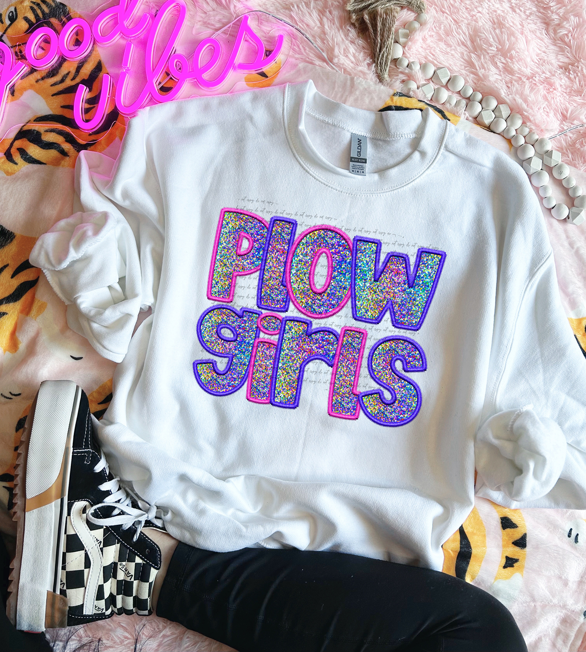 Plowgirls Faux Embroidery Pink Blue 76080 DTF Transfer