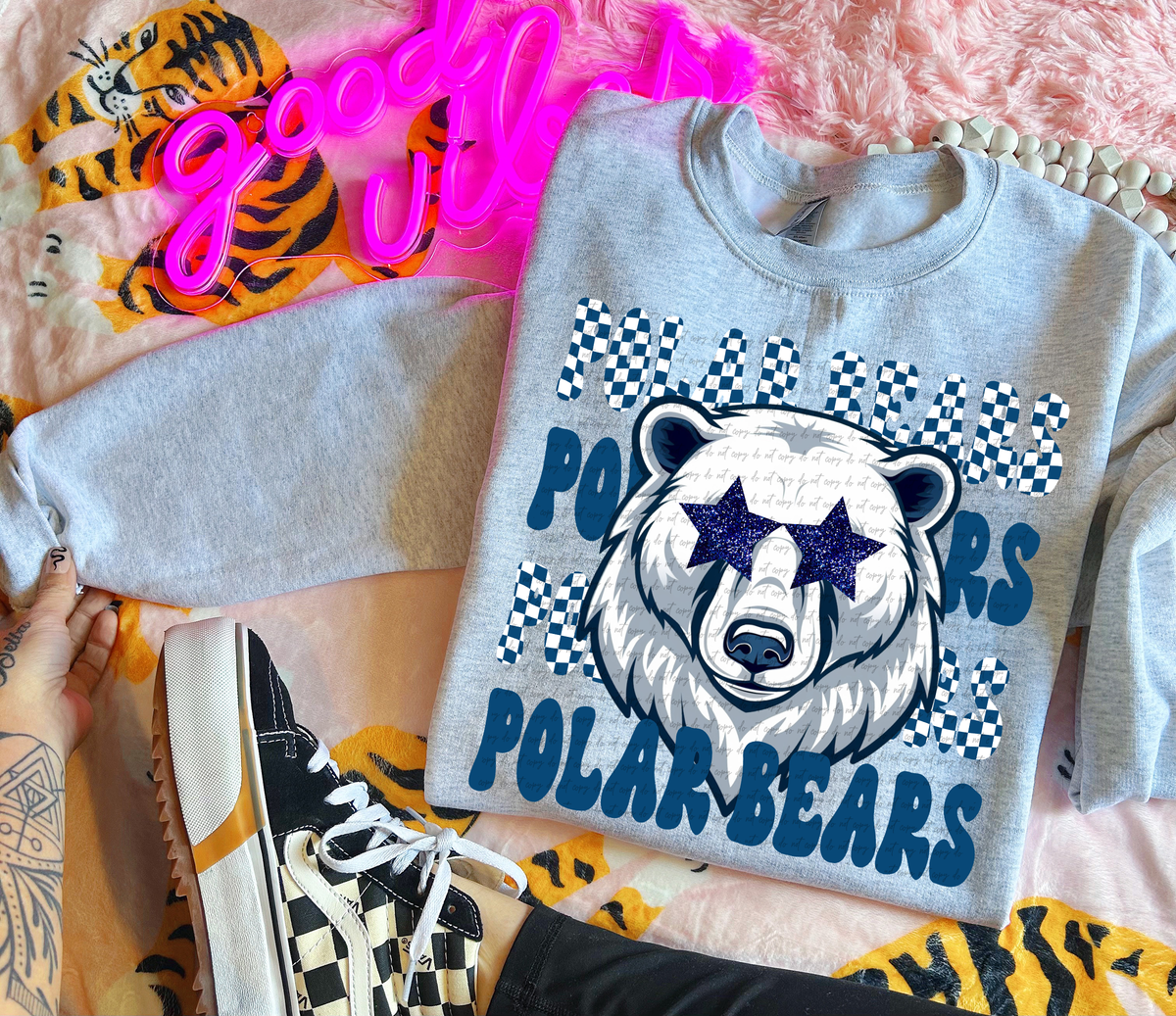 Polar Bears Checkered Word Stacked 59529 DTF transfer