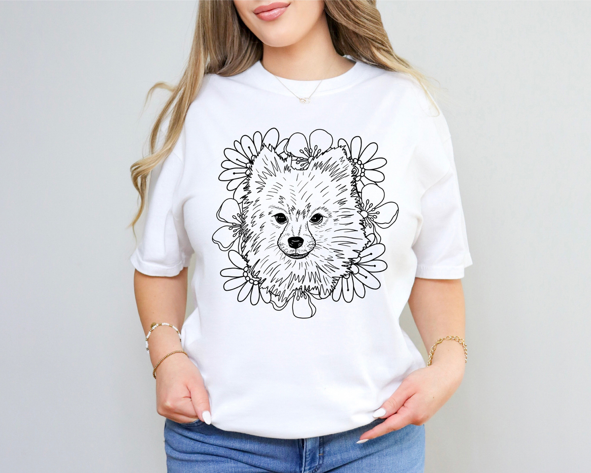 Pomeranian Floral BLACK 116652 DTF Transfer