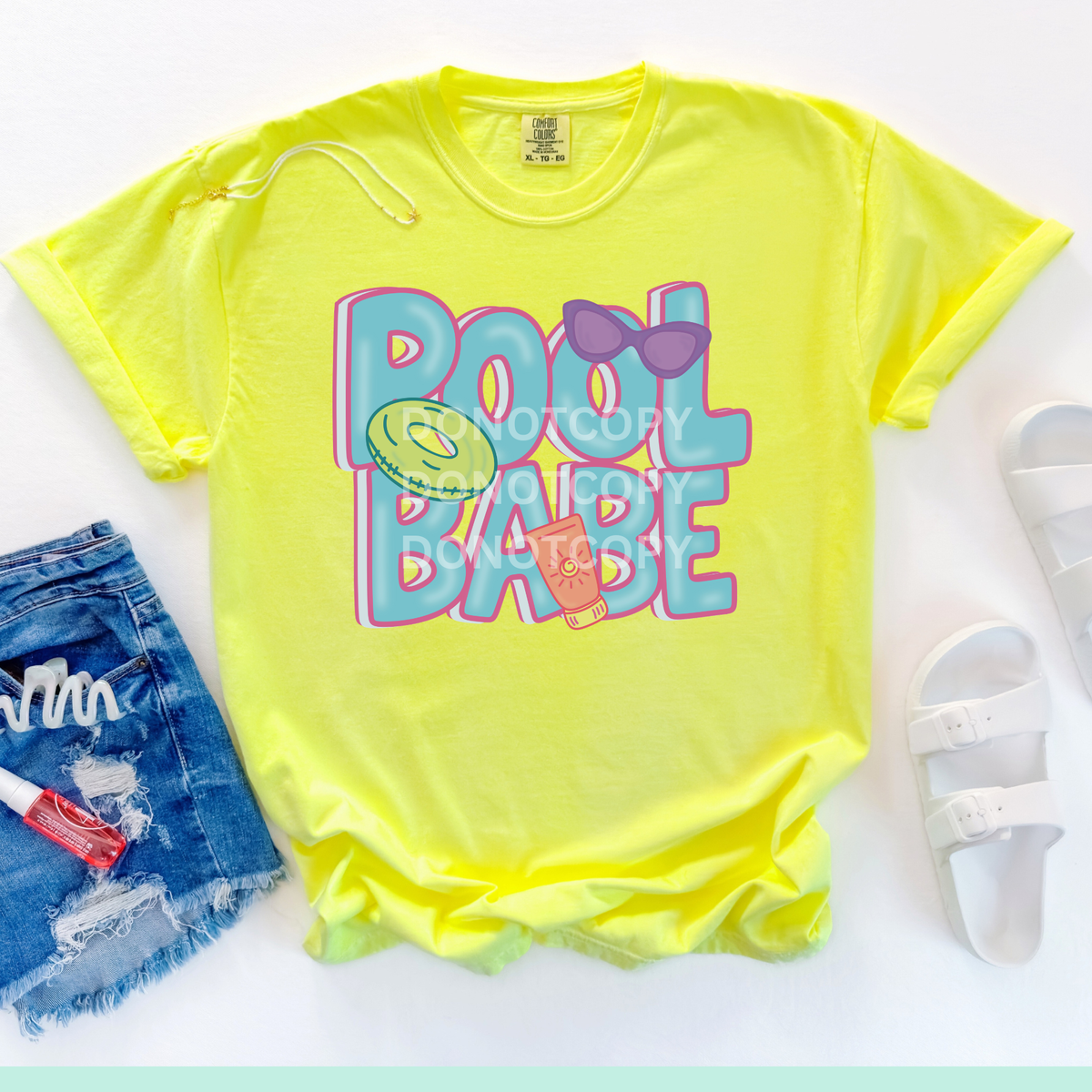 pool babe with sunglasses and green floaty (CSC) DTF Transfer