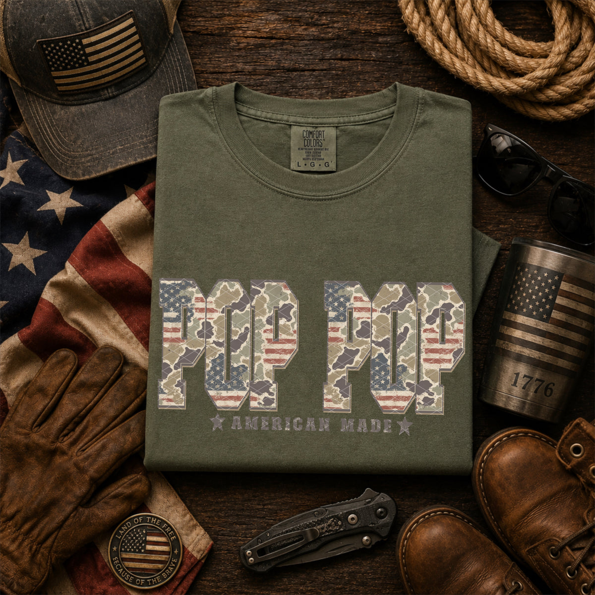 Pop pop American made camo (SDD) DTF Transfer