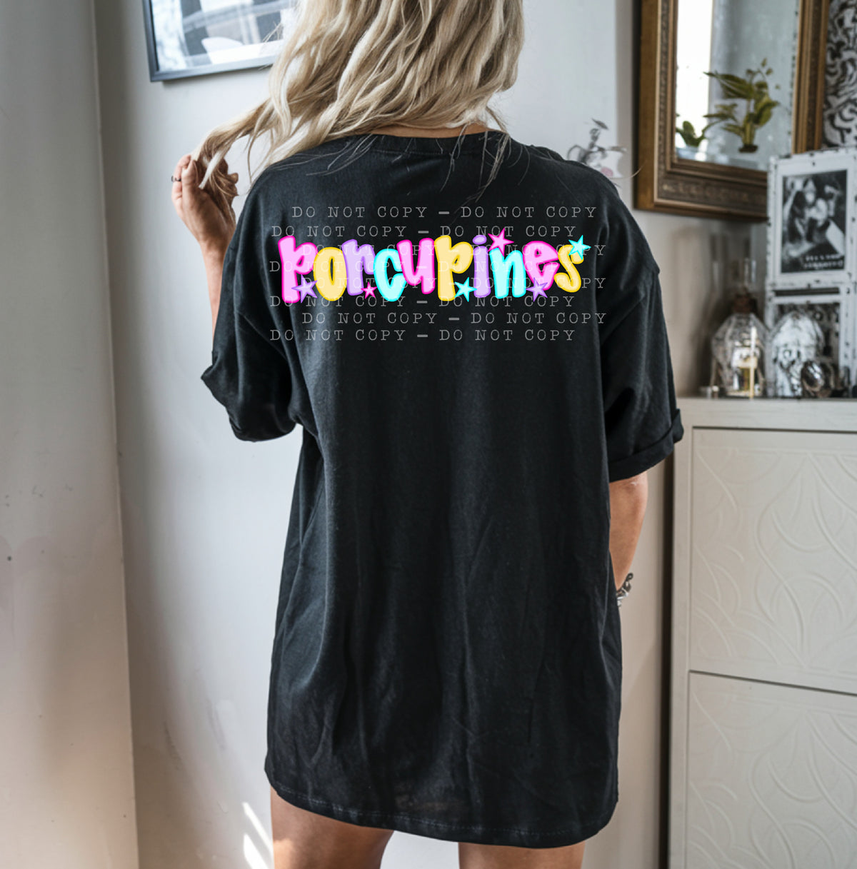 Porcupines With Stars - Neon 104781 DTF transfer