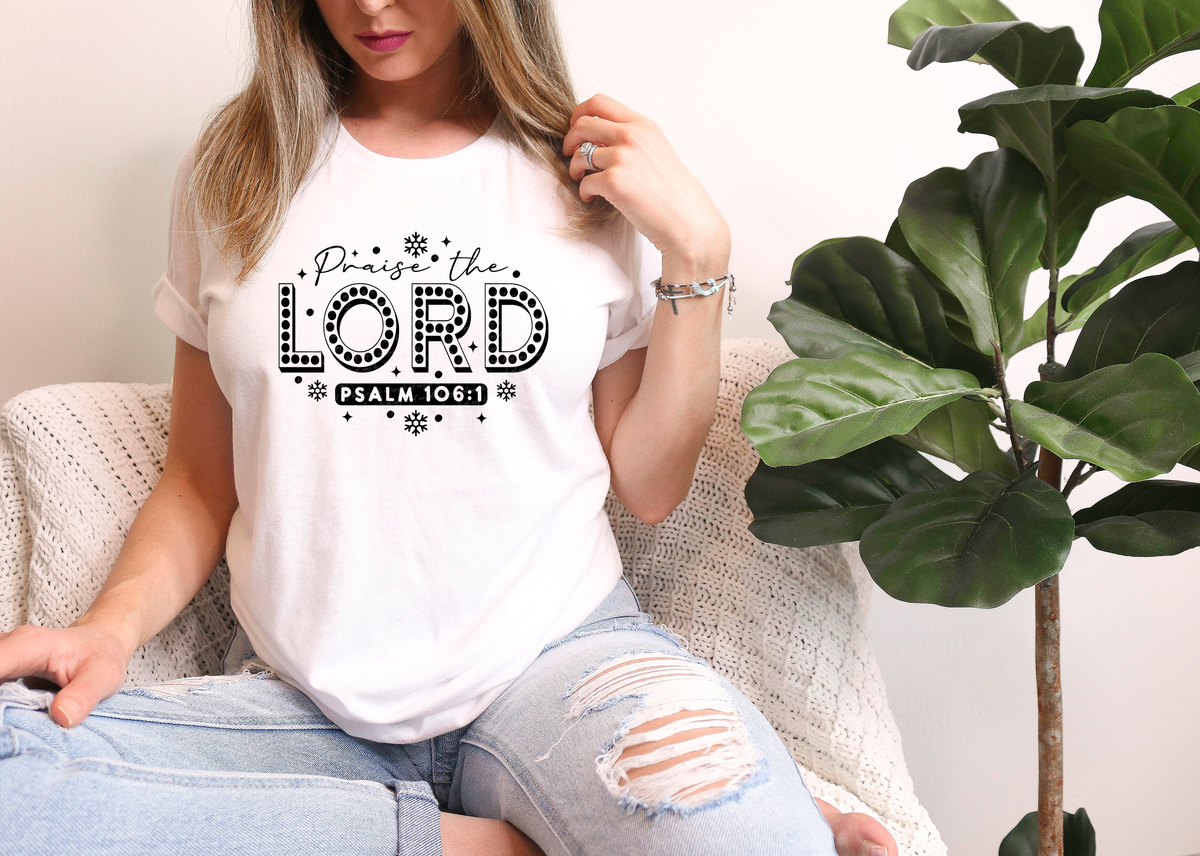 Praise The Lord Psalm 106:1 Black 76138 DTF Transfer
