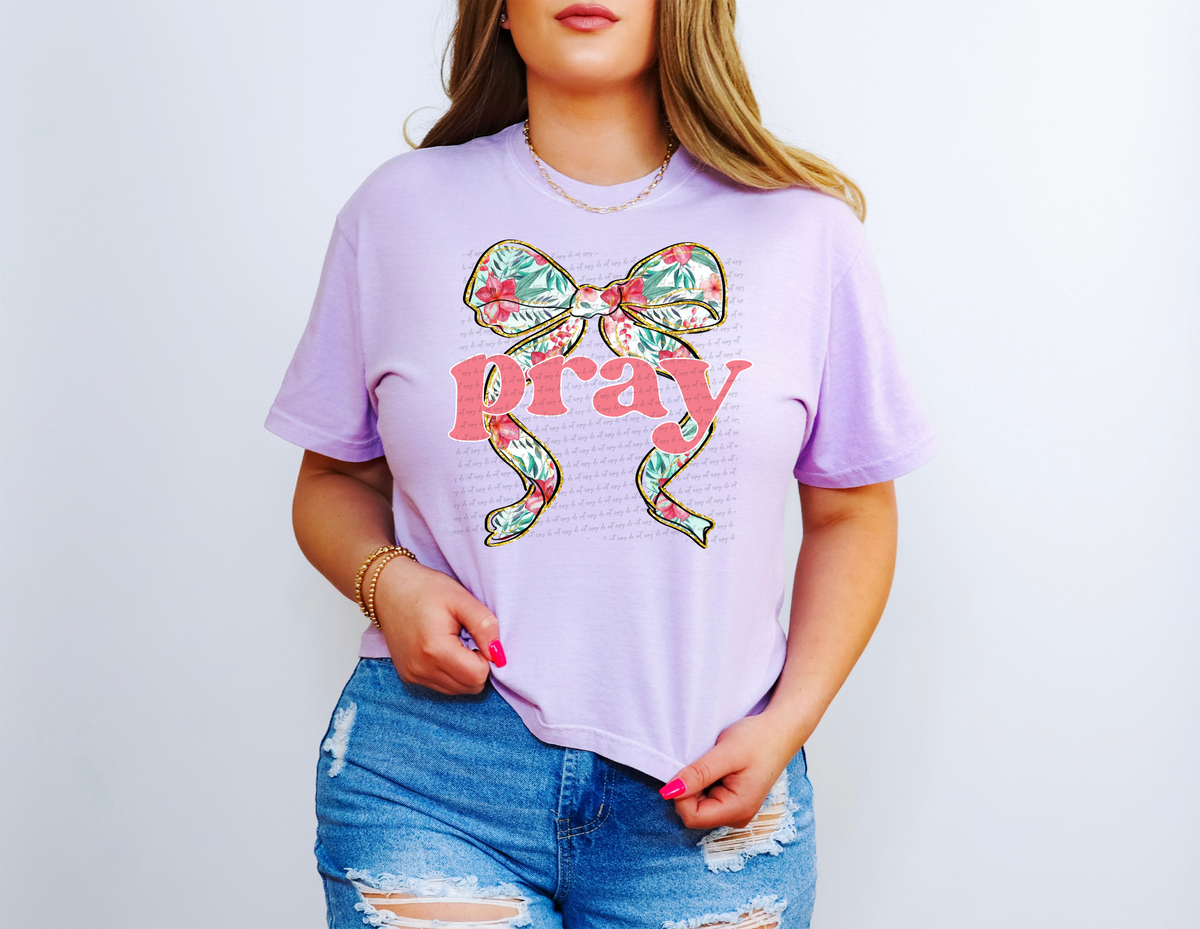 Pray Floral Curly Bow Black 76376 DTF Transfer