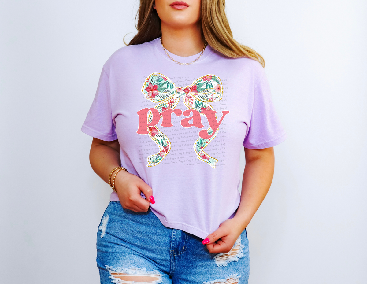 Pray Floral Curly Bow White 76377 DTF Transfer