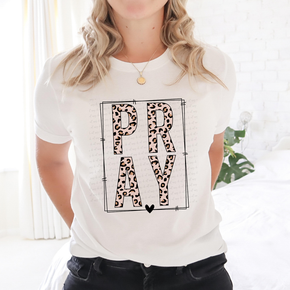 Pray Leopard Font with Frame and Heart 116087 DTF Transfer