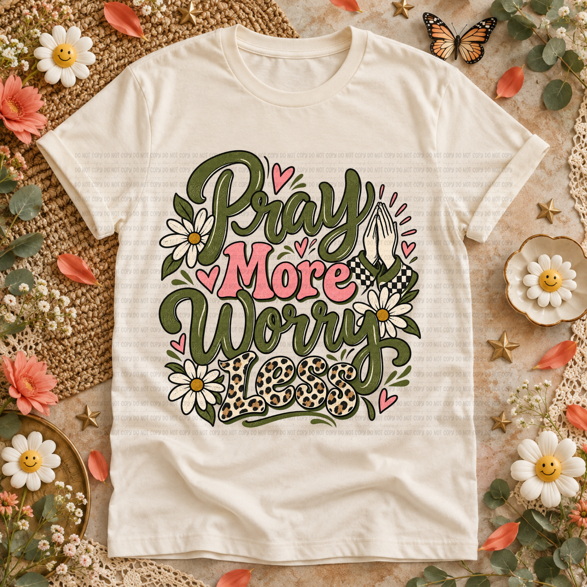 Pray more worry less green pink and cheetah (Revel) DTF Transfer