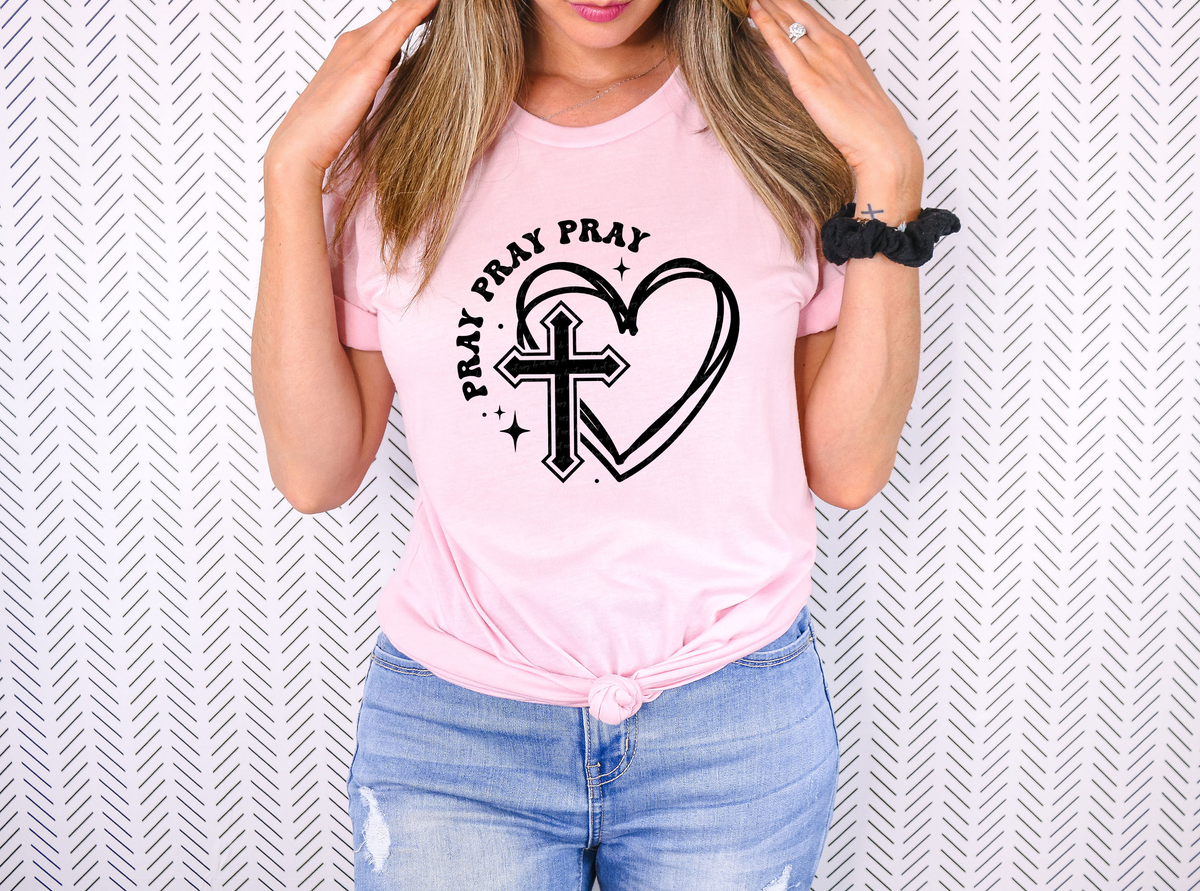 Pray Pray Pray Heart Cross Black 76384 DTF Transfer