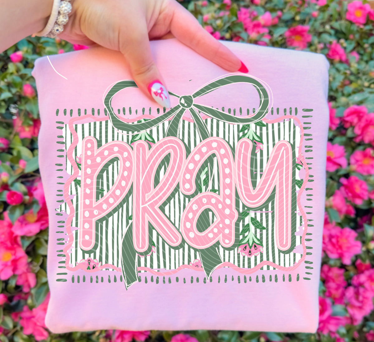 Pray frame green bow (AG) DTF Transfer