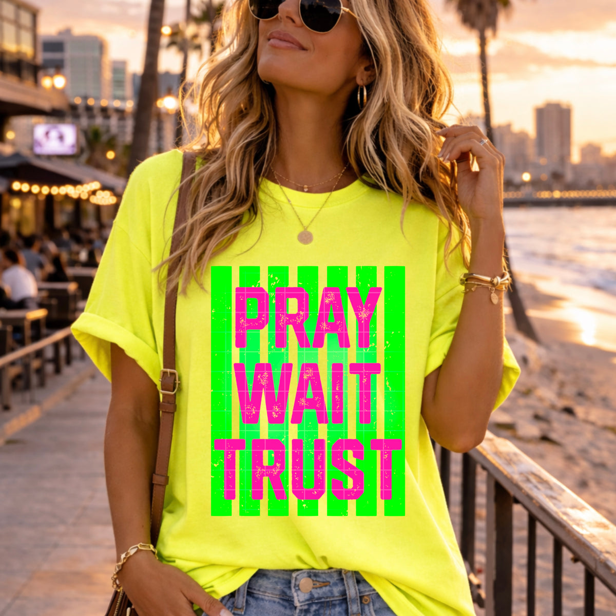 Pray Wait Trust (neon green stripes) (SDD) DTF Transfer