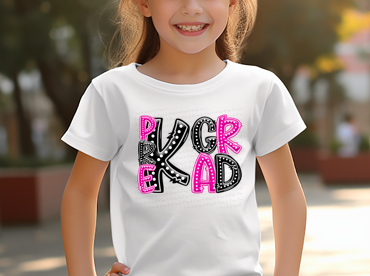 Pre K Grad Black and Pink Font Polka 117917 DTF transfer