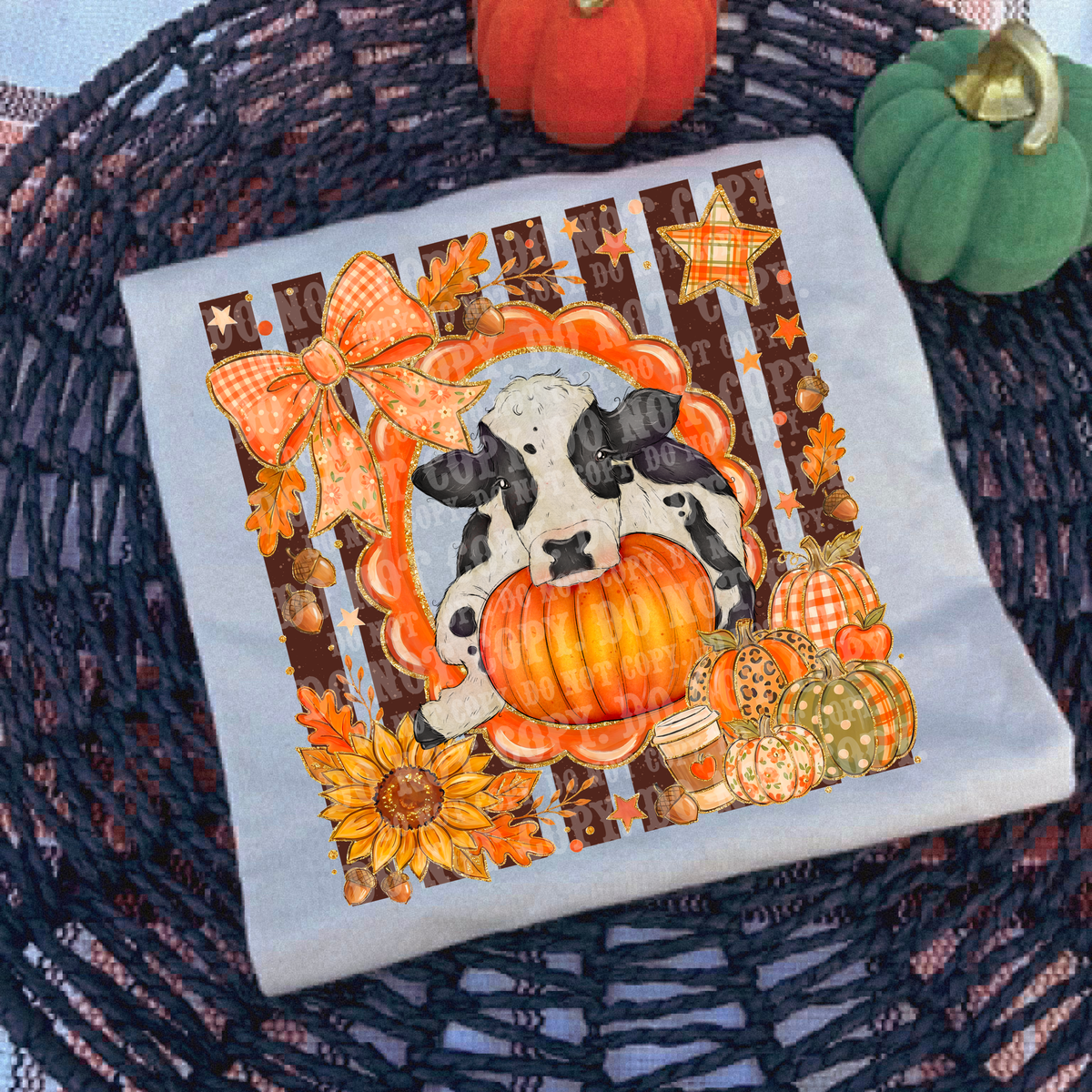 Preppy Fall Cow and Pumpkin (starlight) DTF Transfer