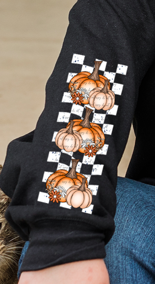 Pumpkin Season Stacked White Outline (Sleeve Print) 46385 DTF transfer