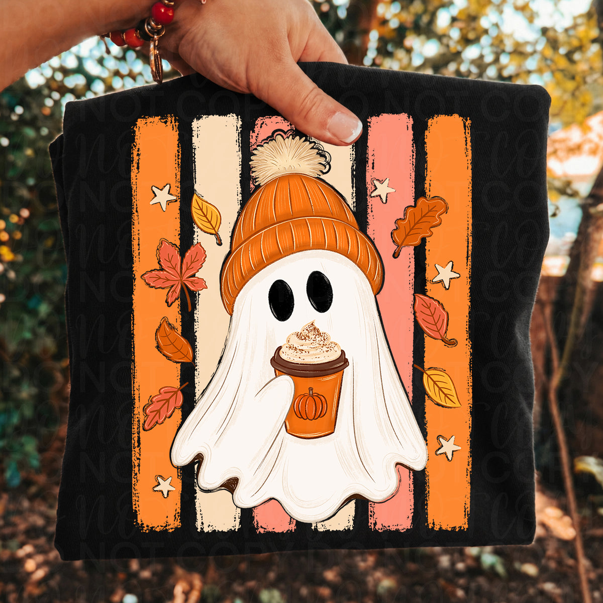 Pumpkin spice ghost with stripes (UAC) DTF transfer