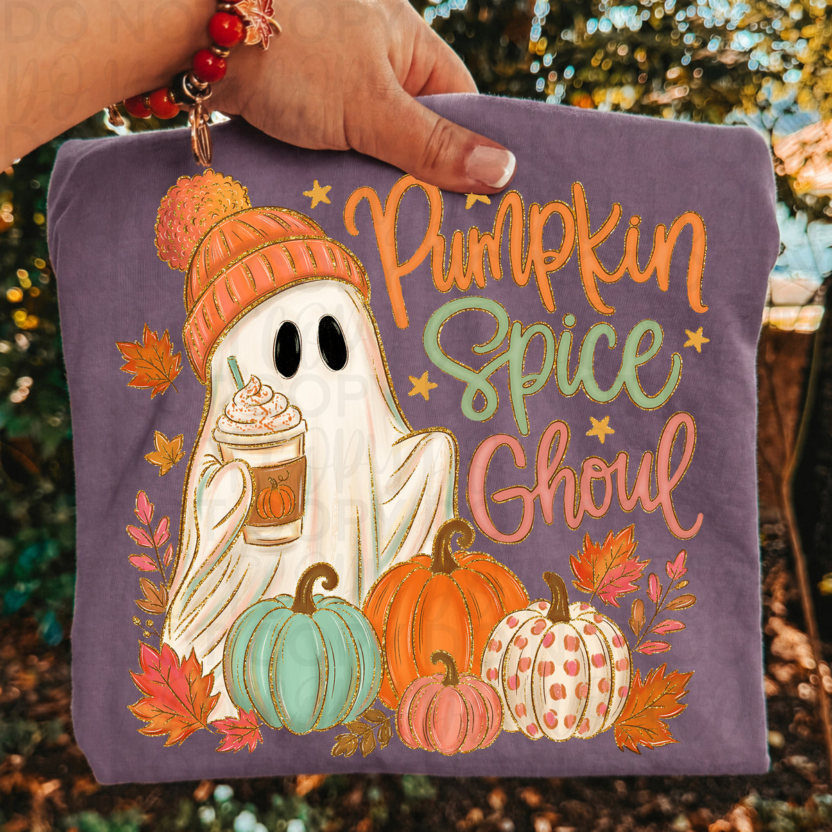 Pumpkin spice ghoul ghost in beanie (UAC) DTF Transfer