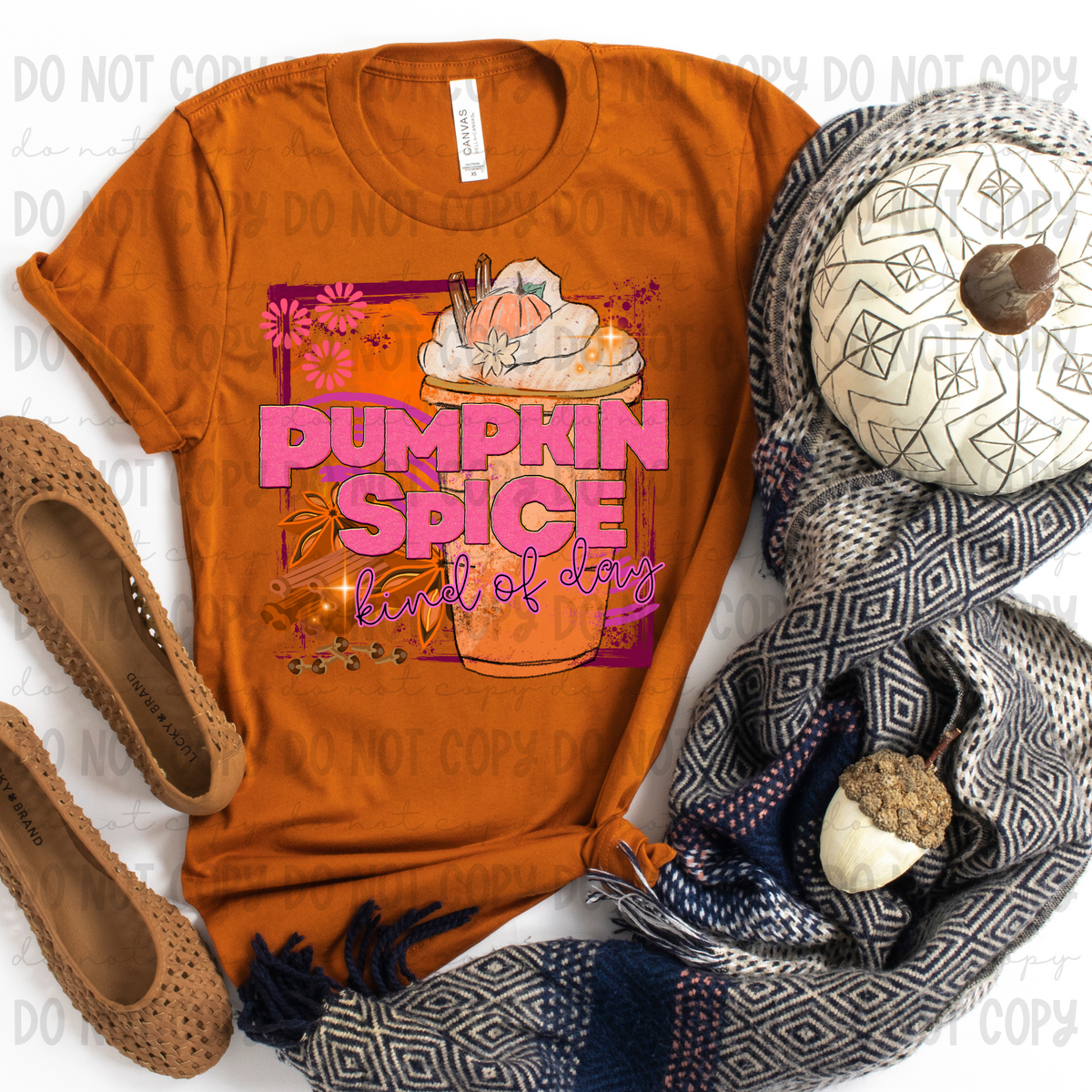 Pumpkin spice kind of day square with latte DTF transfer